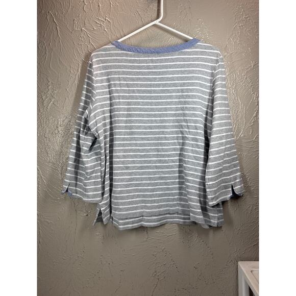 Nautica Women's Grey White‎ Striped Long Sleeve Pullover Top Blouse Size XL - Picture 2 of 5